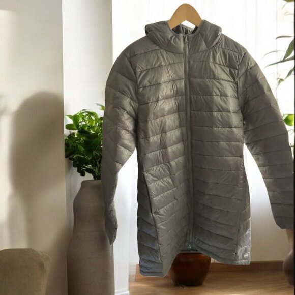 WIND RIVER Mid-length Puffer Parka Light-weight Hooded Jacket Gray Fall Winter - Picture 5 of 16